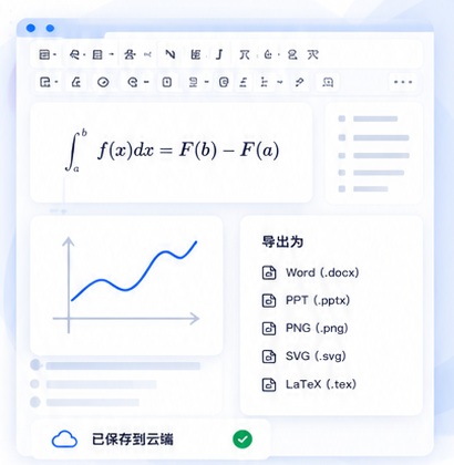 公式编辑、图表预览与多格式导出界面